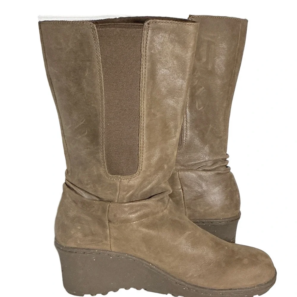 KEEN Taupe Leather Wedge Mid-Calf Boots – Size 8.5 / 39 - Picture 4 of 10